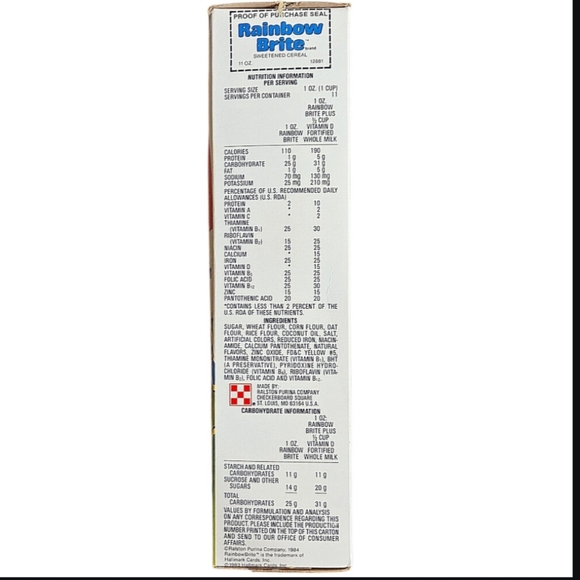 RARE HTF Vintage 1985 Ralston Rainbow Brite Empty Cereal Box Movie Poster Offer - Picture 4 of 8